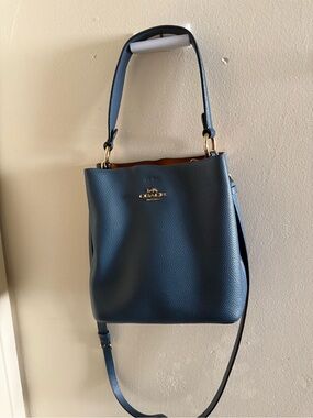 Coach Pebble Leather Shoulder Bag in Deep Blue with Gold Hardware
